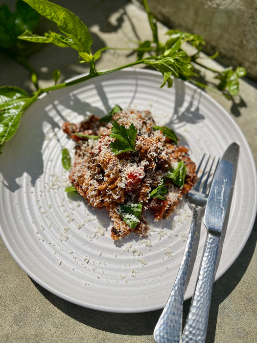 Sicilian-Style Kangaroo Sausage, Eggplant & Organic Wholemeal Spirals