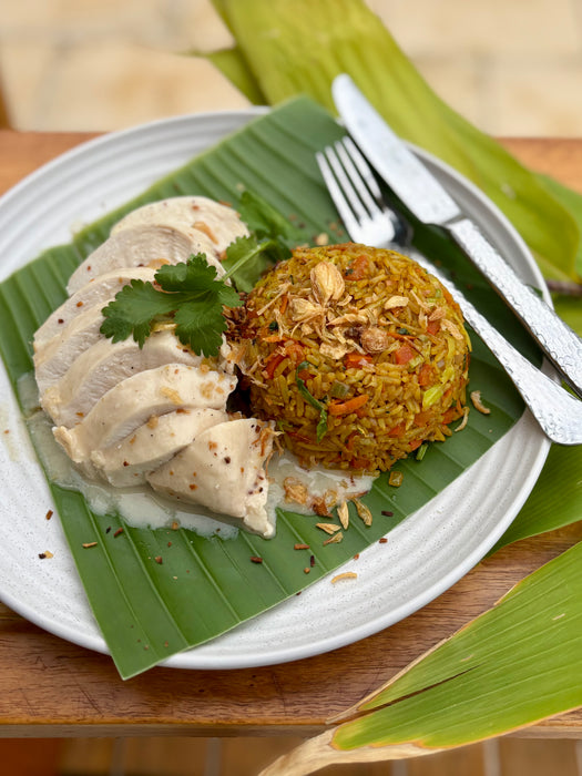 Coconut Poached Chicken served with Nasi Goreng